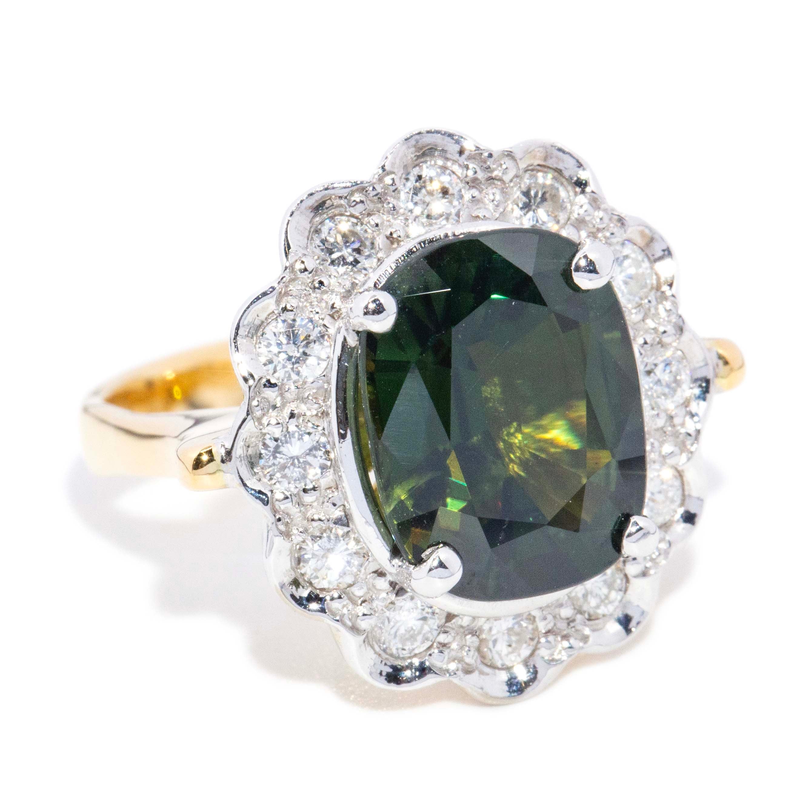 Dulcinea Green Sapphire & Diamond Ring 18ct Gold Rings Imperial Jewellery 