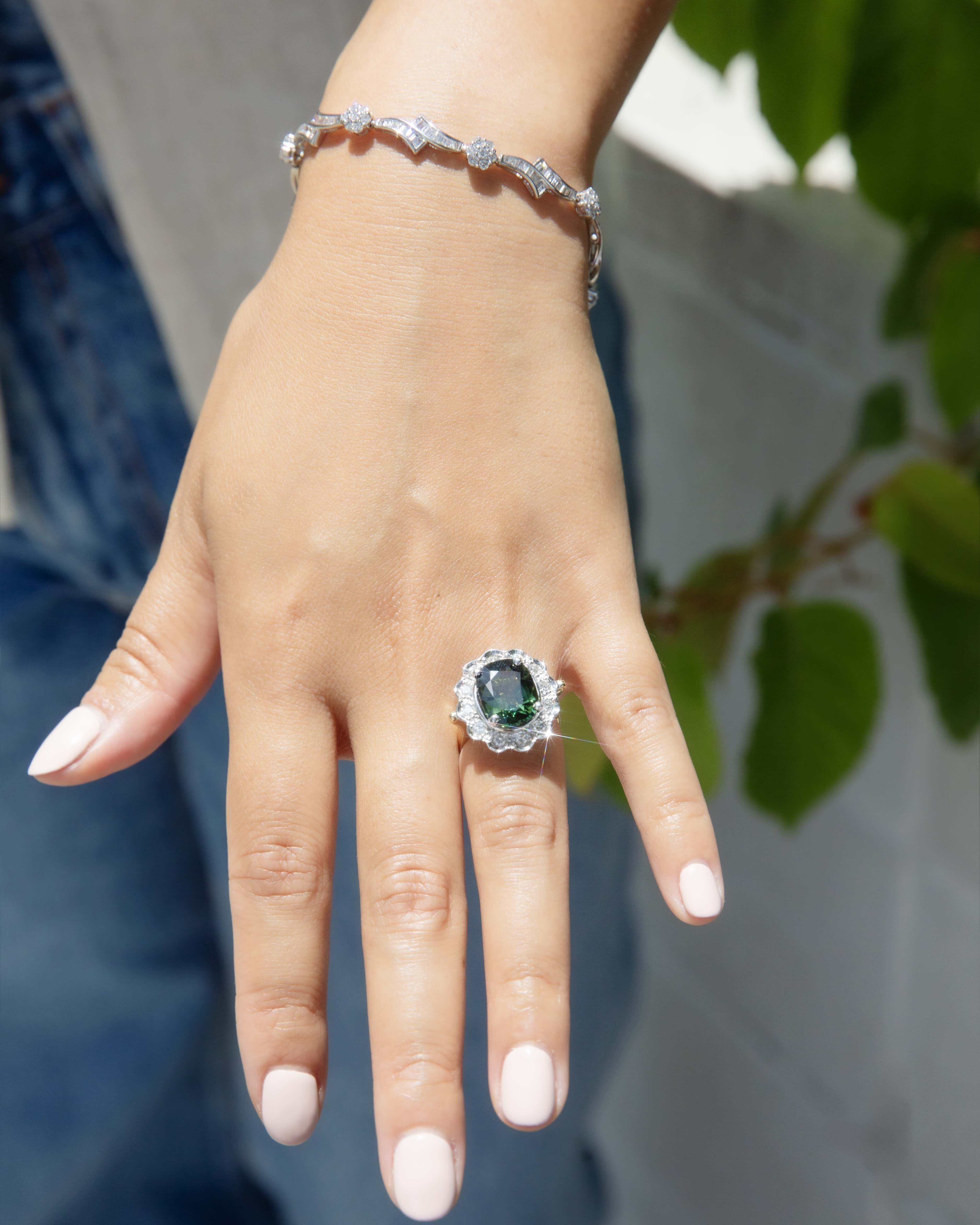 Dulcinea Green Sapphire & Diamond Ring 18ct Gold Rings Imperial Jewellery 