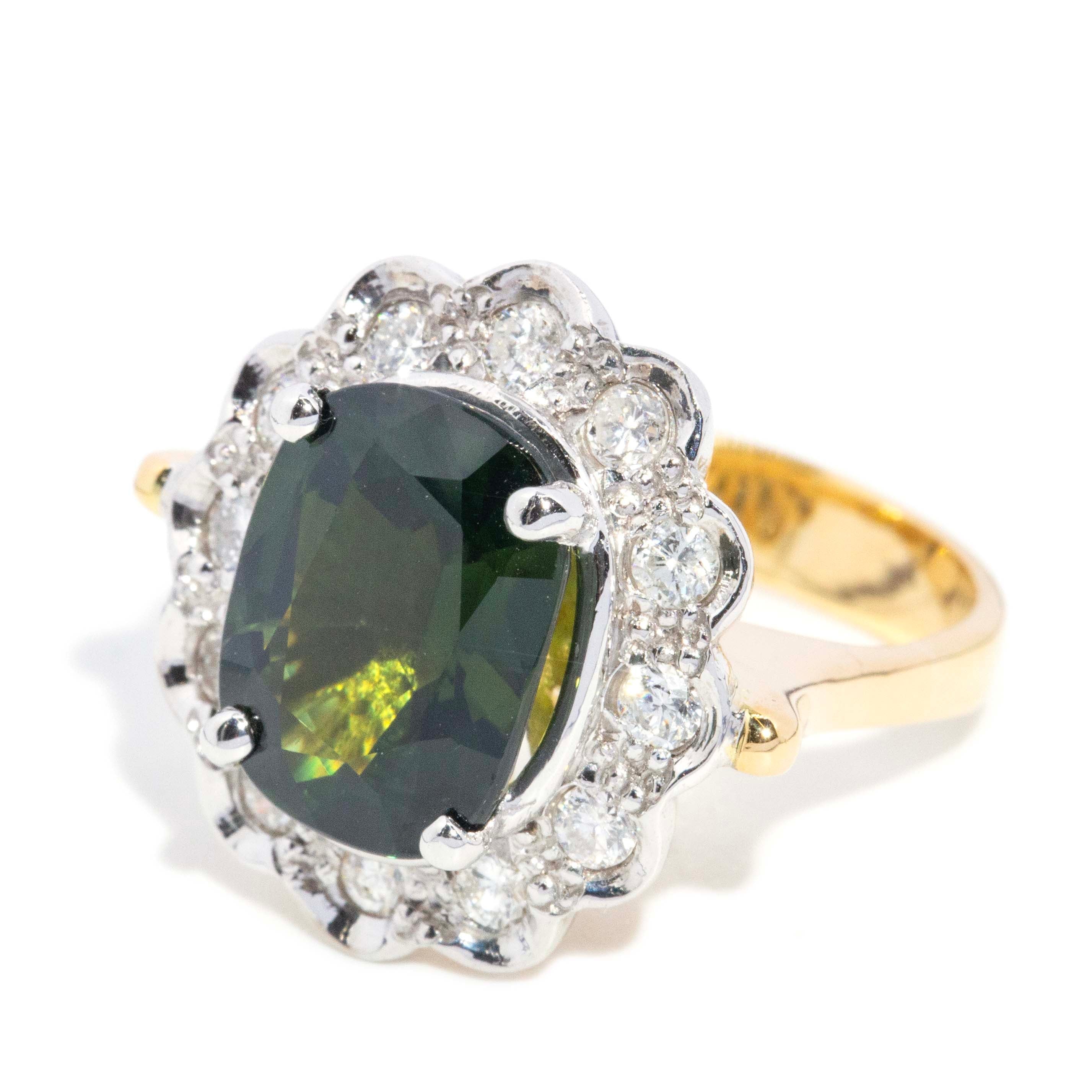Dulcinea Green Sapphire & Diamond Ring 18ct Gold Rings Imperial Jewellery 