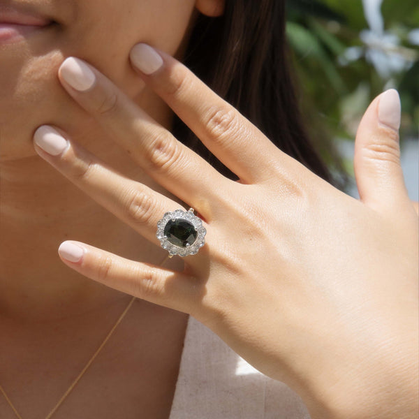 Dulcinea Green Sapphire & Diamond Ring 18ct Gold Rings Imperial Jewellery 