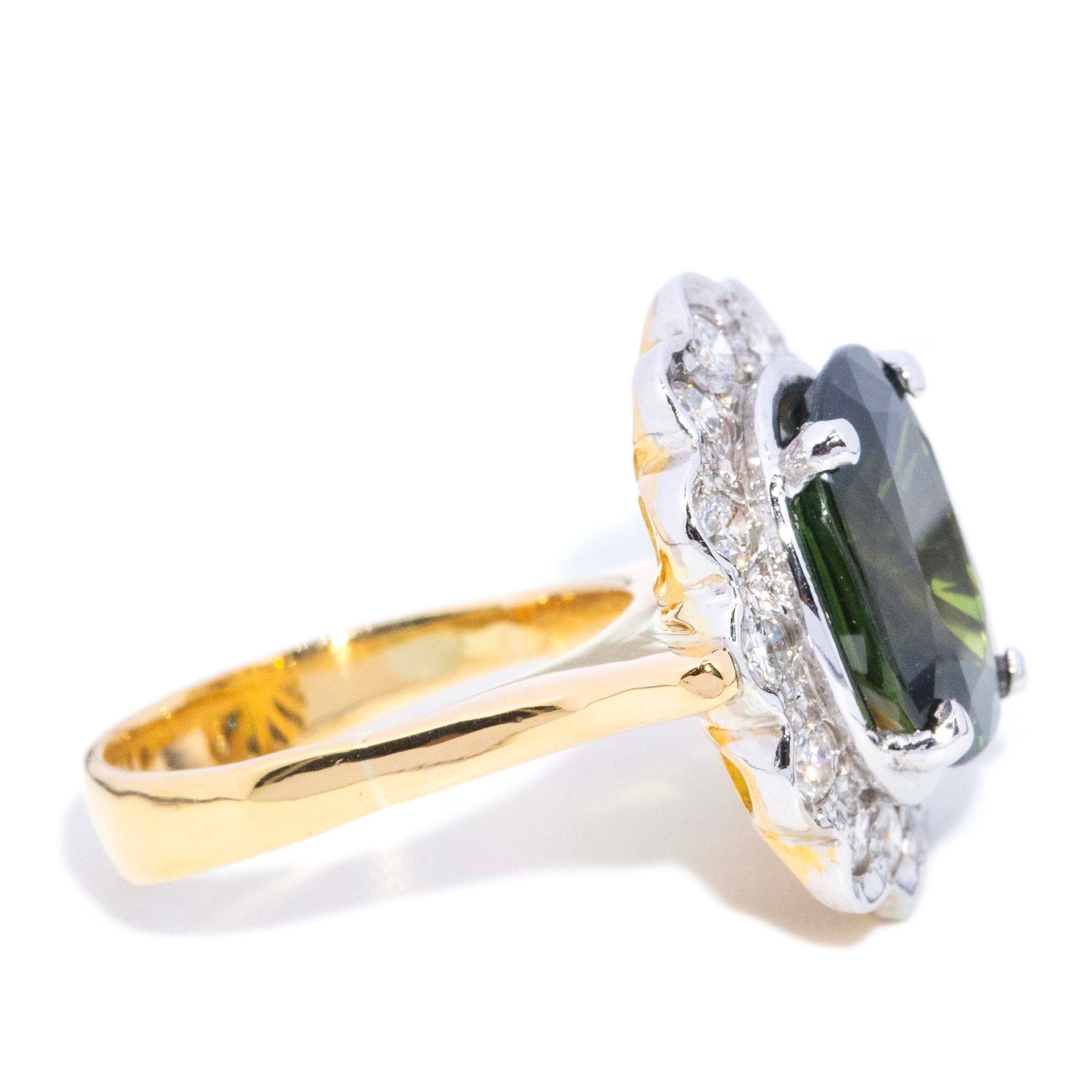 Dulcinea Green Sapphire & Diamond Ring 18ct Gold Rings Imperial Jewellery 