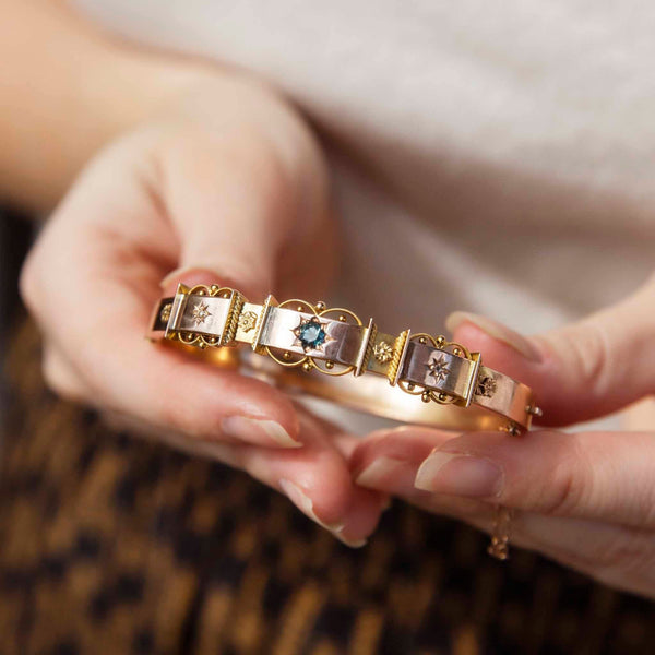 Easton 1930s Sapphire & Diamond Hinged Bracelet 9ct Gold Bracelets/Bangles Imperial Jewellery 