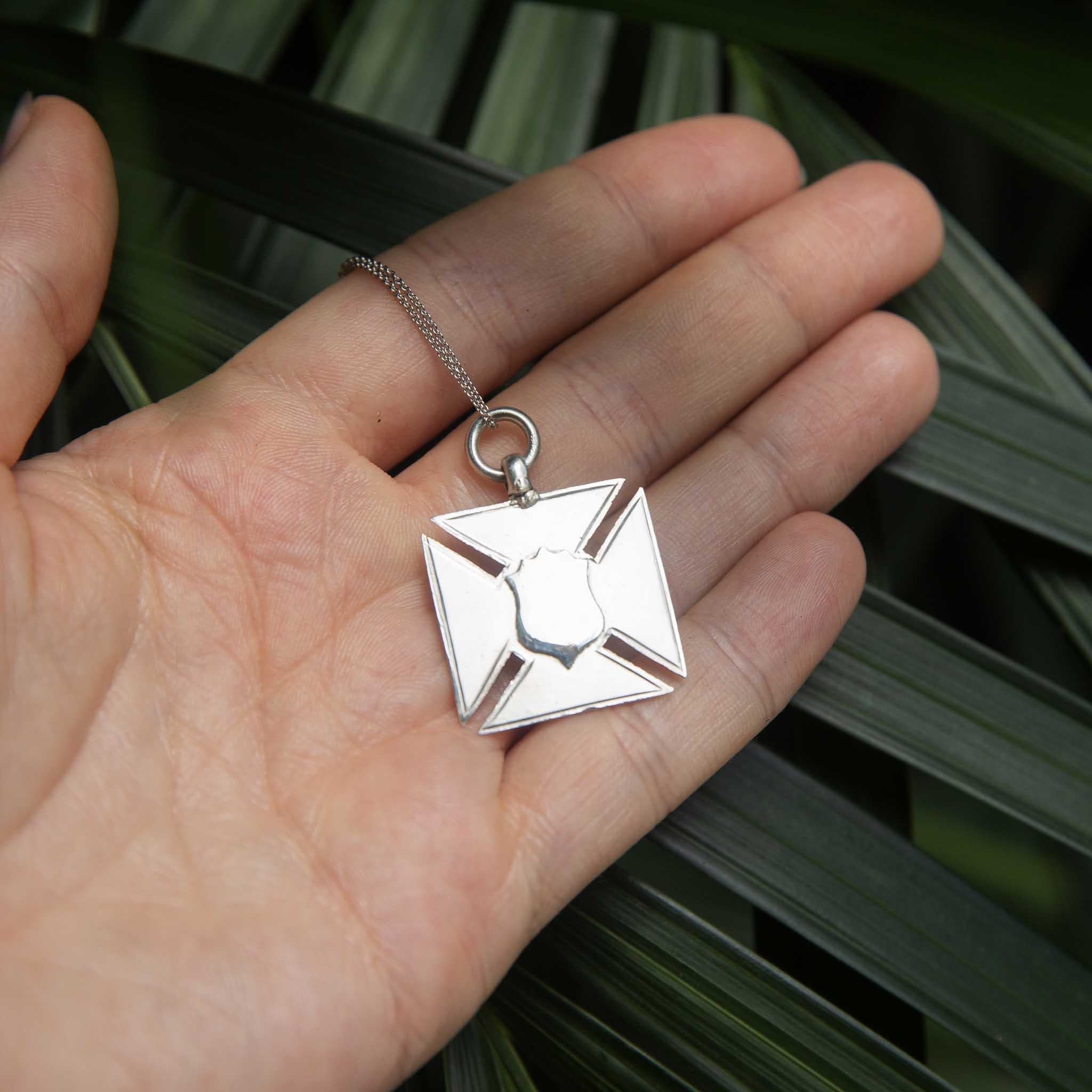 Vintage 1922 Shield & Cross Style Pendant Sterling Silver