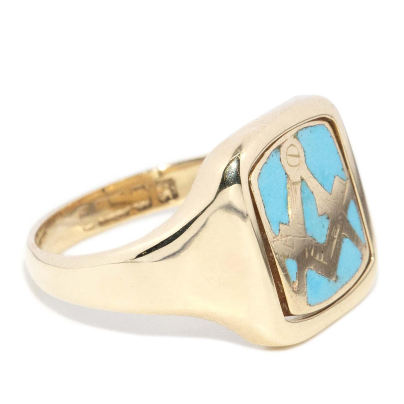 Vintage Circa 1950s Swivel Enamel Signet Ring 9 Carat Gold