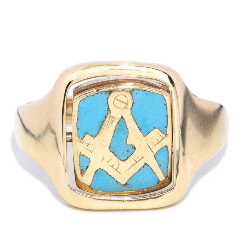 Vintage Circa 1950s Swivel Enamel Signet Ring 9 Carat Gold