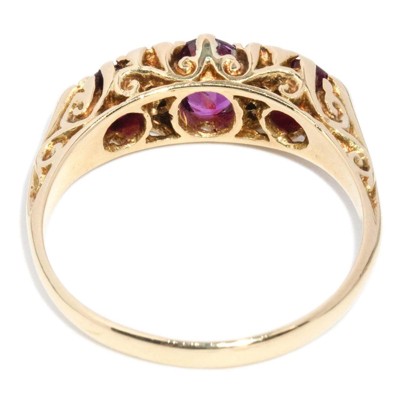 Vintage Circa 1970s Ruby & Diamond London Bridge Ring 18 Carat Gold