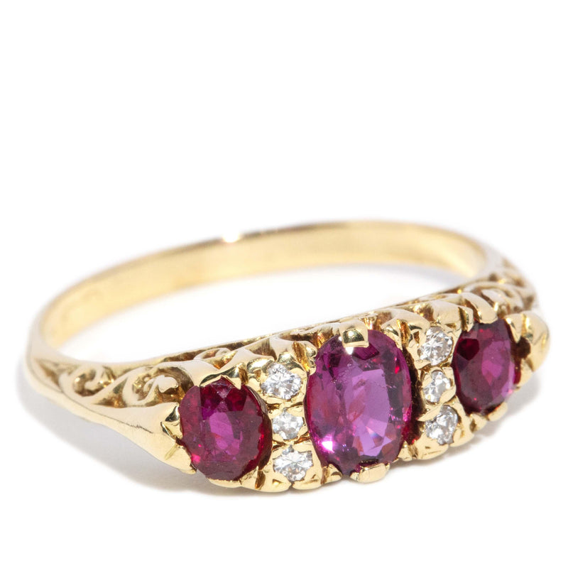 Vintage Circa 1970s Ruby & Diamond London Bridge Ring 18 Carat Gold