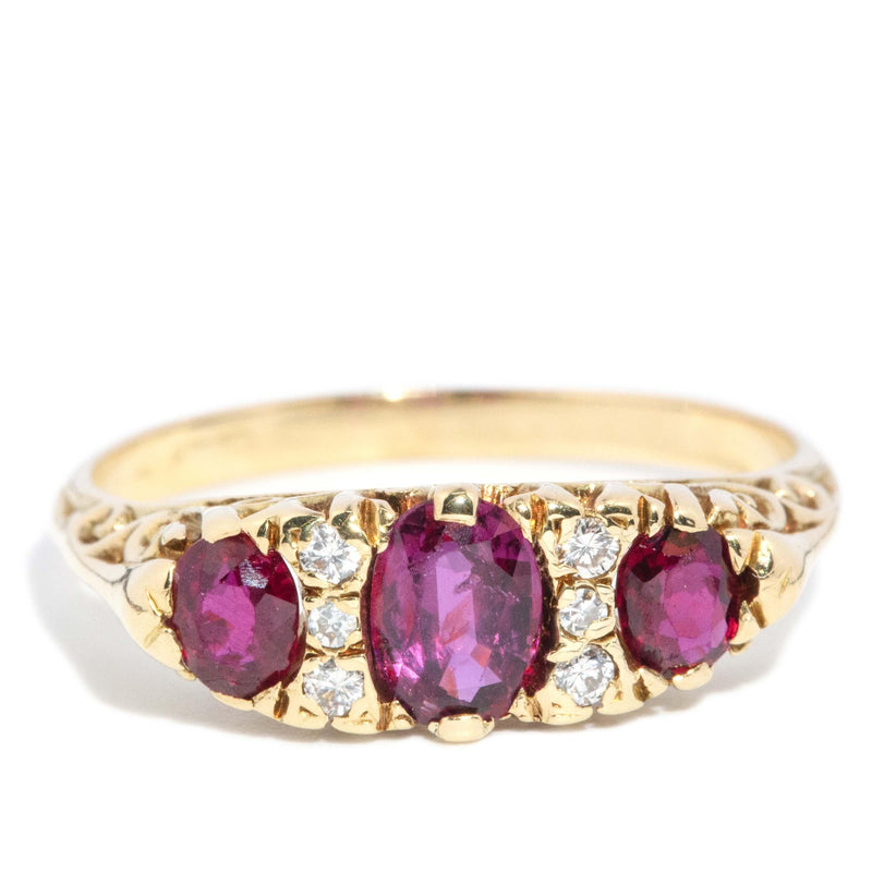 Vintage Circa 1970s Ruby & Diamond London Bridge Ring 18 Carat Gold
