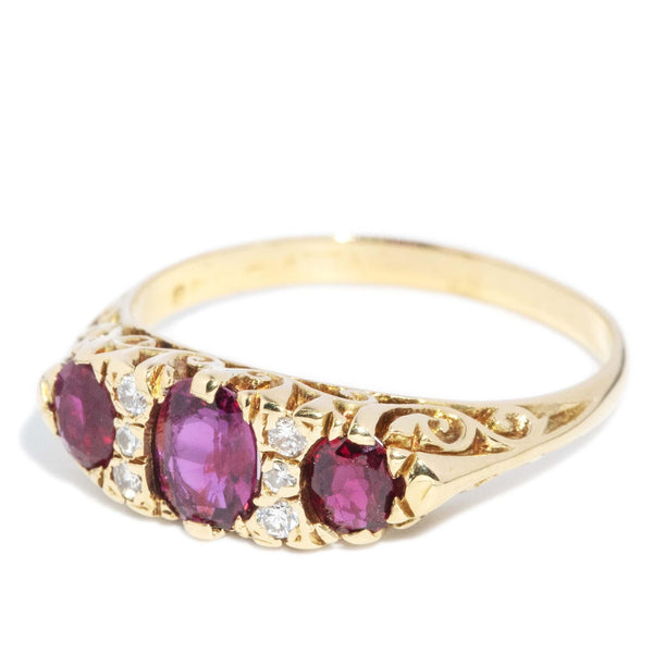 Vintage Circa 1970s Ruby & Diamond London Bridge Ring 18 Carat Gold