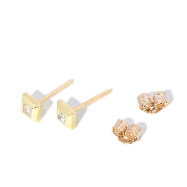 Reinvented Vintage Princess Diamond Studs 9 Carat Gold