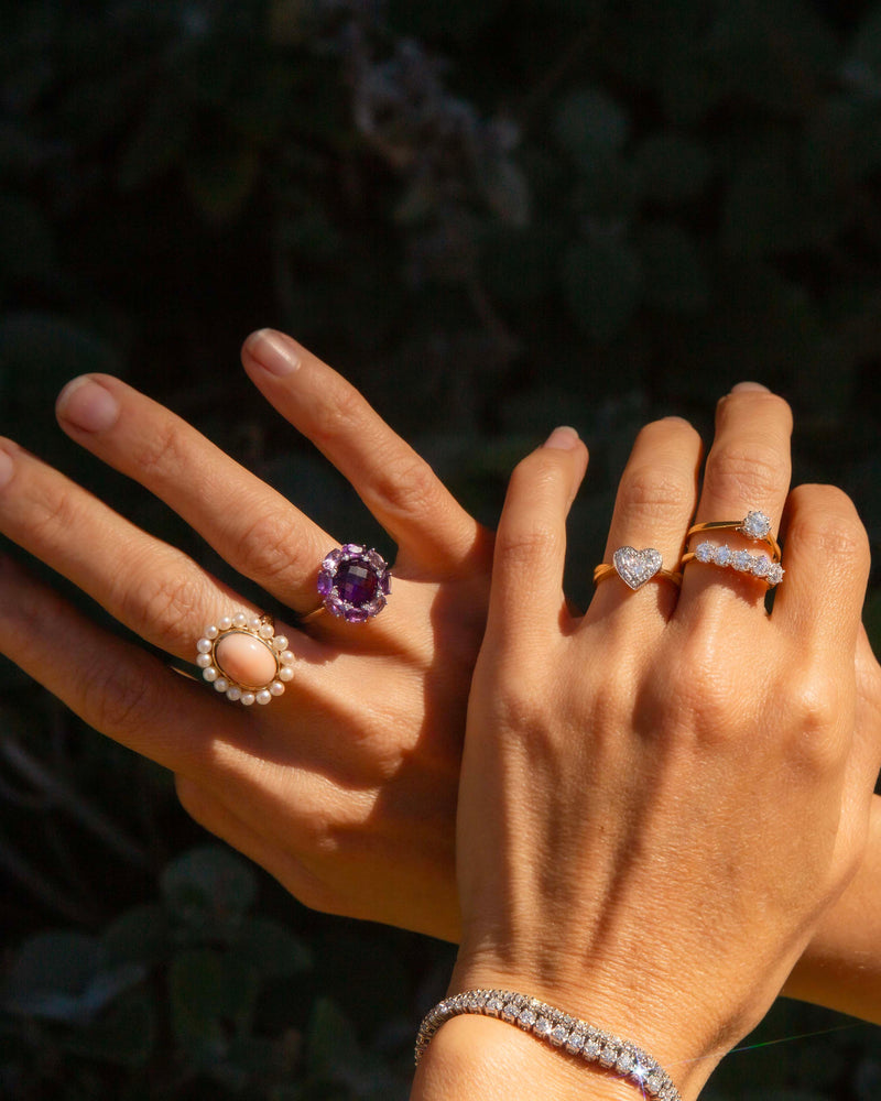 Eiril 1980s Amethyst & Diamond Cluster Ring 9ct Gold Ring Imperial Jewellery 