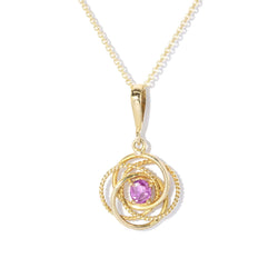 Vintage Circa 1970s Pink Sapphire Flower Pendant 14 Carat Gold