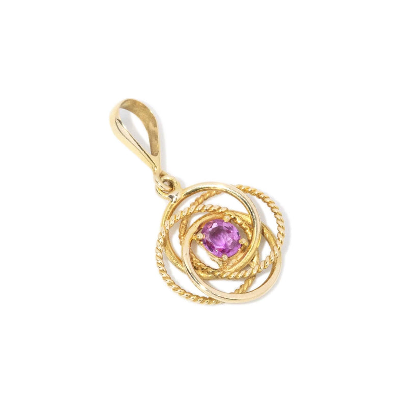 Vintage Circa 1970s Pink Sapphire Flower Pendant 14 Carat Gold