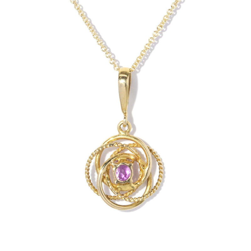 Vintage Circa 1970s Pink Sapphire Flower Pendant 14 Carat Gold