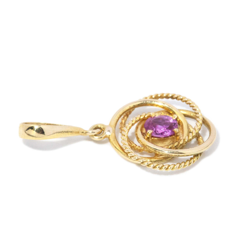 Vintage Circa 1970s Pink Sapphire Flower Pendant 14 Carat Gold