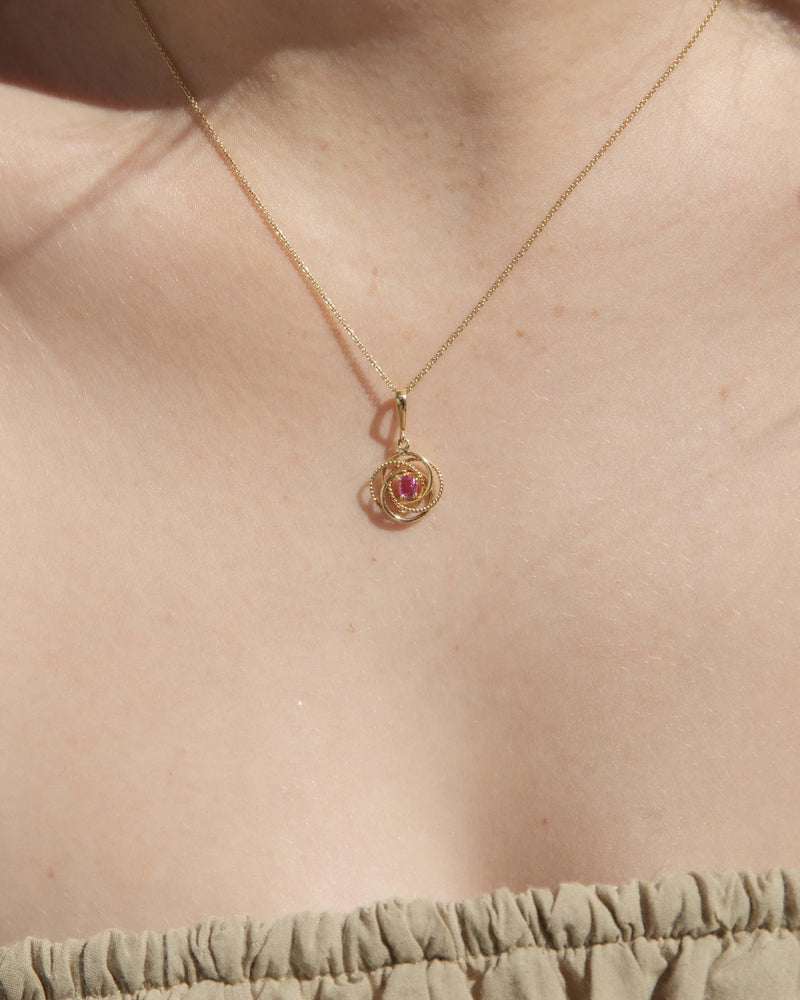 Vintage Circa 1970s Pink Sapphire Flower Pendant 14 Carat Gold