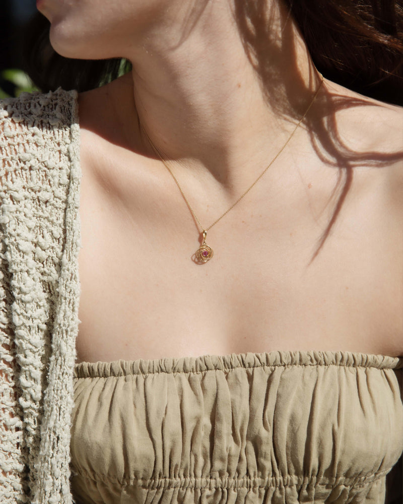 Vintage Circa 1970s Pink Sapphire Flower Pendant 14 Carat Gold