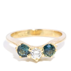Contemporary Teal Sapphire & Diamond Ring 18 Carat Yellow Gold