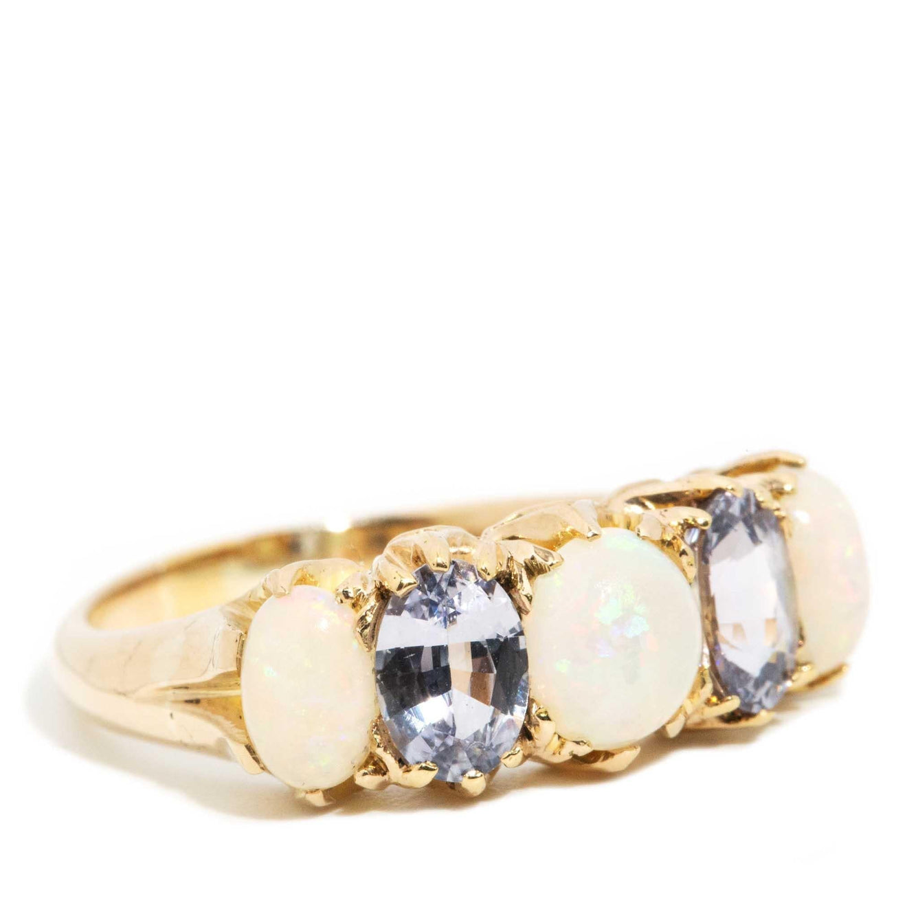 Elise 1960s Solid Australian Opal & Sapphire Ring 18ct Gold