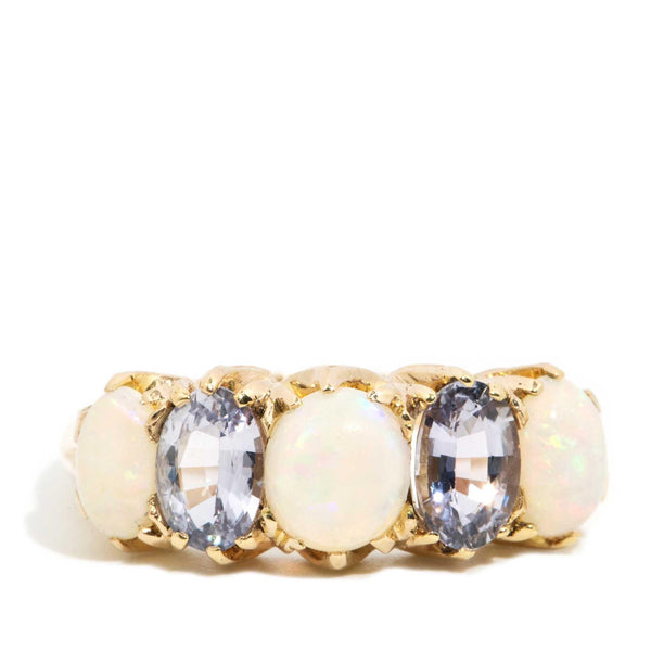 Elise 1960s Solid Australian Opal & Sapphire Ring 18ct Gold