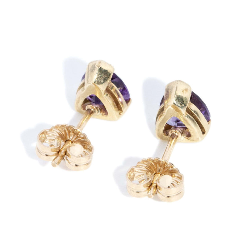 Contemporary Trilliant Amethyst Studs 9 Carat Yellow Gold