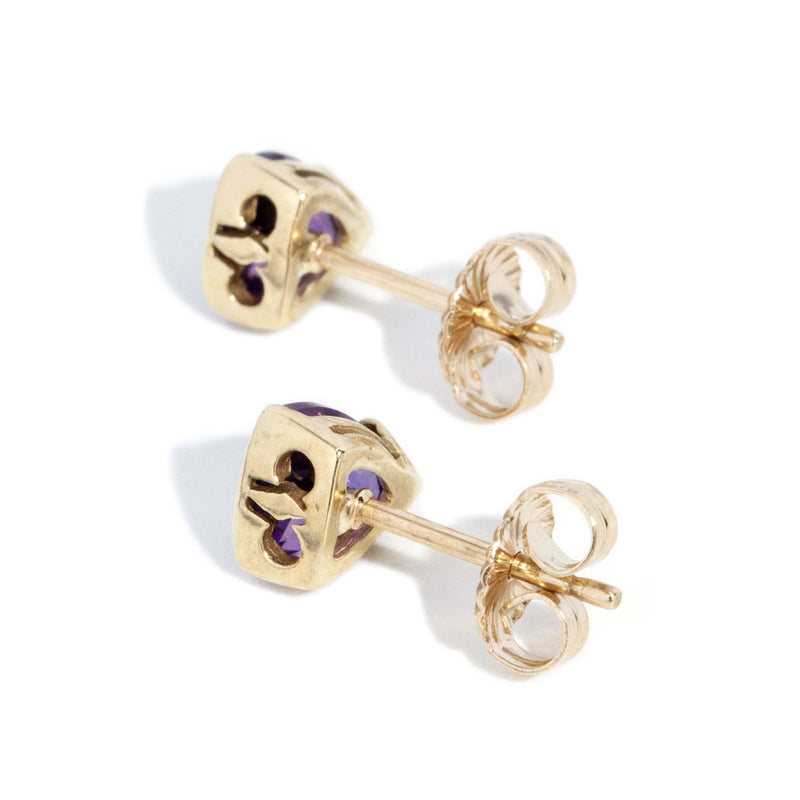 Contemporary Trilliant Amethyst Studs 9 Carat Yellow Gold