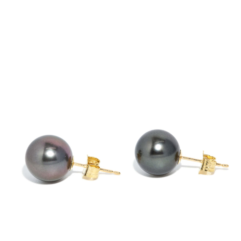 Contemporary Tahitian Pearl Studs 18 Carat Yellow Gold