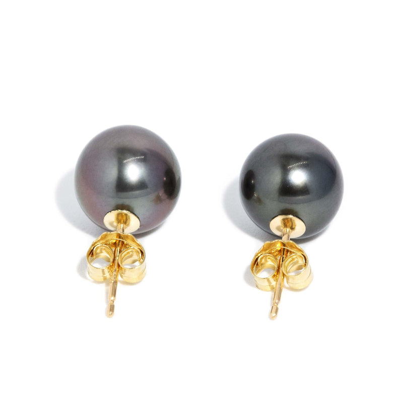 Contemporary Tahitian Pearl Studs 18 Carat Yellow Gold