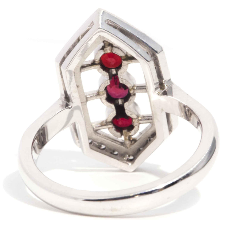 Vintage Circa 1970s 18 Carat Yellow Gold Ruby & Diamond Art Deco Ring