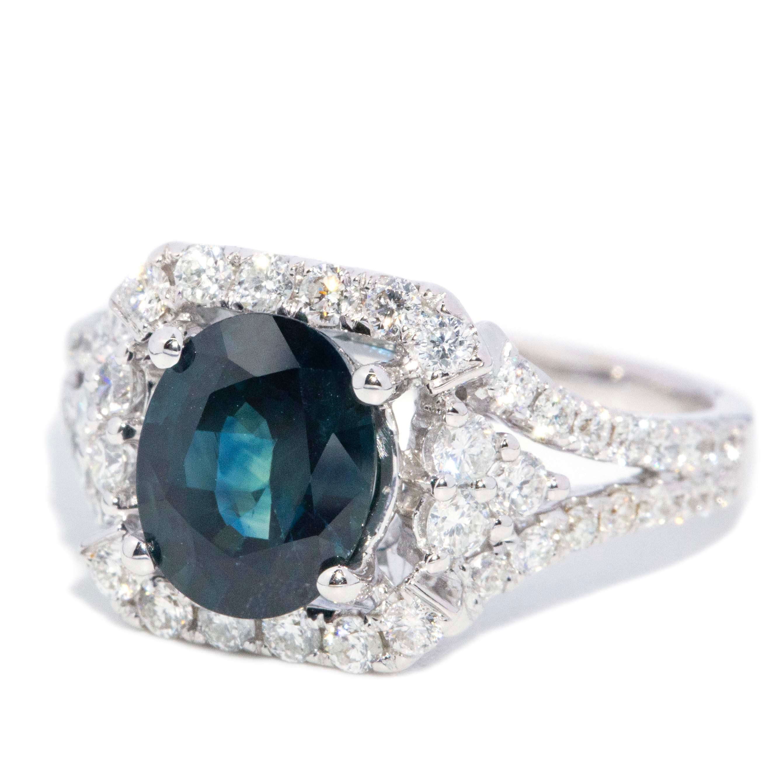 Elouise Sapphire Diamond Two Tone Halo Ring 18ct Gold Rings Imperial Jewellery 