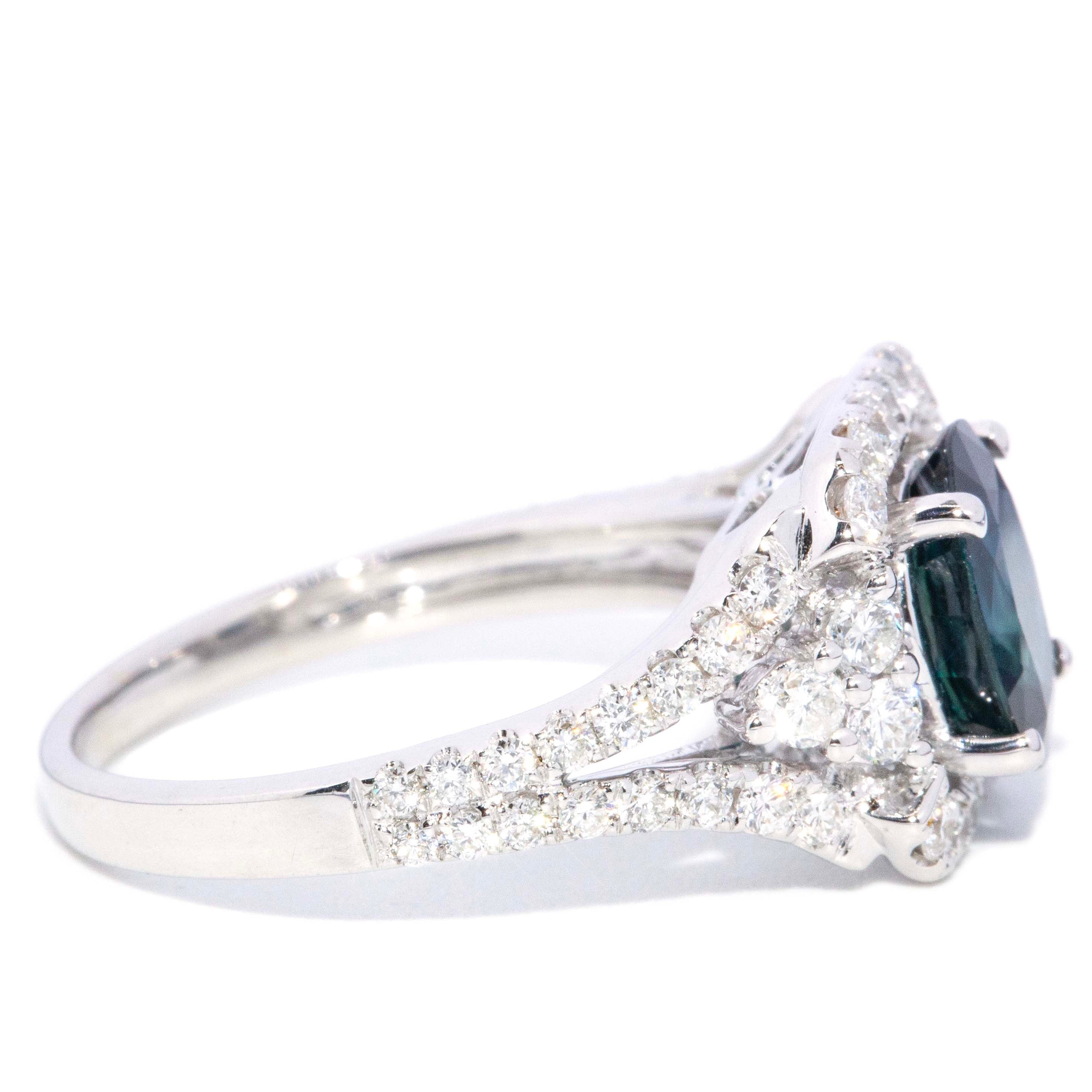 Elouise Sapphire Diamond Two Tone Halo Ring 18ct Gold Rings Imperial Jewellery 