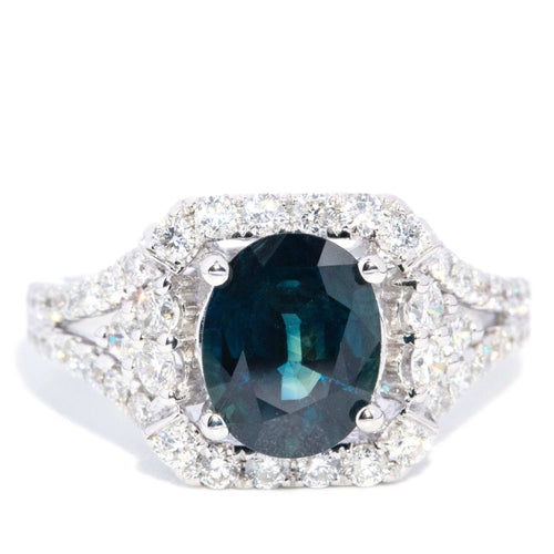 Elouise Sapphire Diamond Two Tone Halo Ring 18K Gold