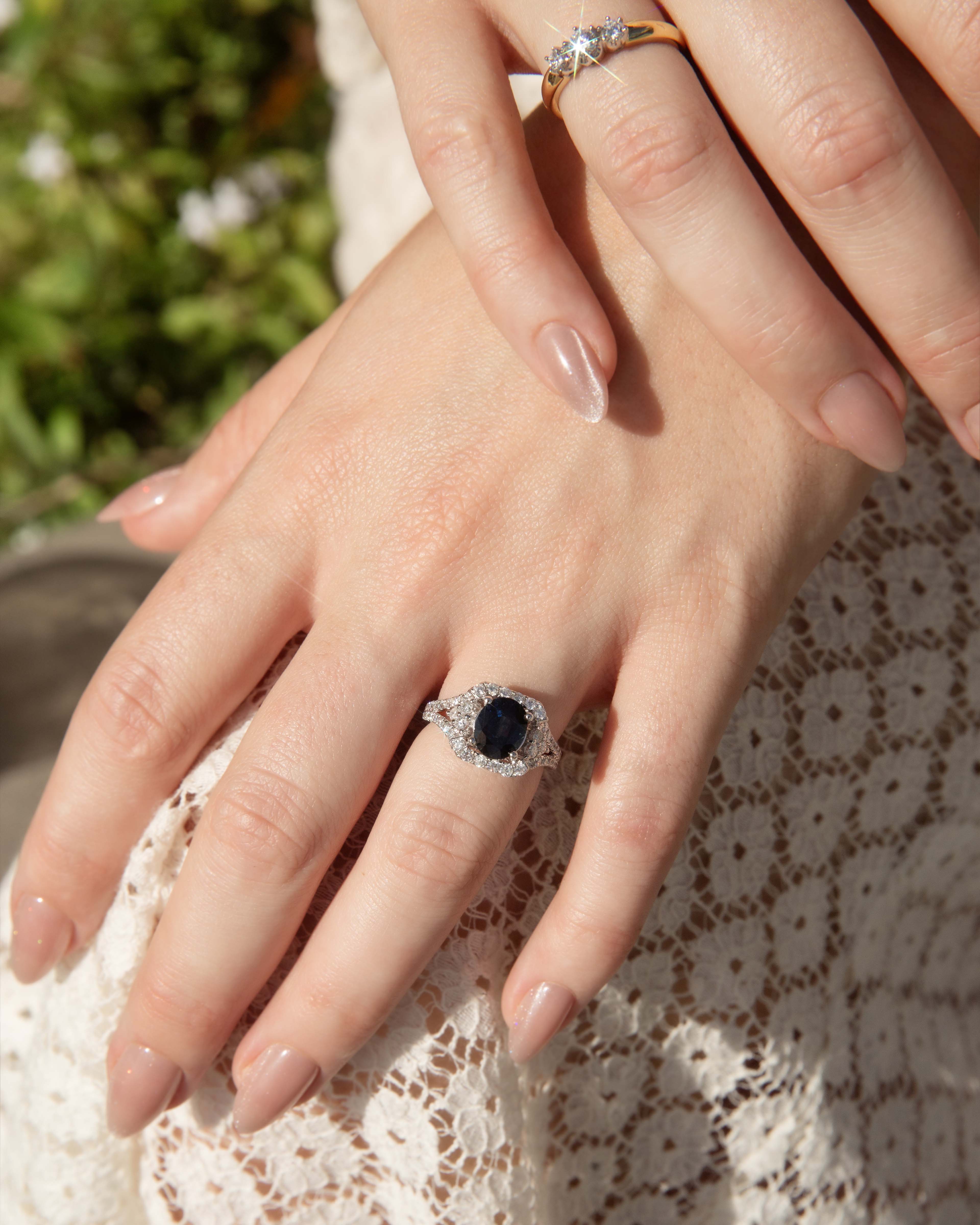 Elouise Sapphire Diamond Two Tone Halo Ring 18ct Gold Rings Imperial Jewellery 