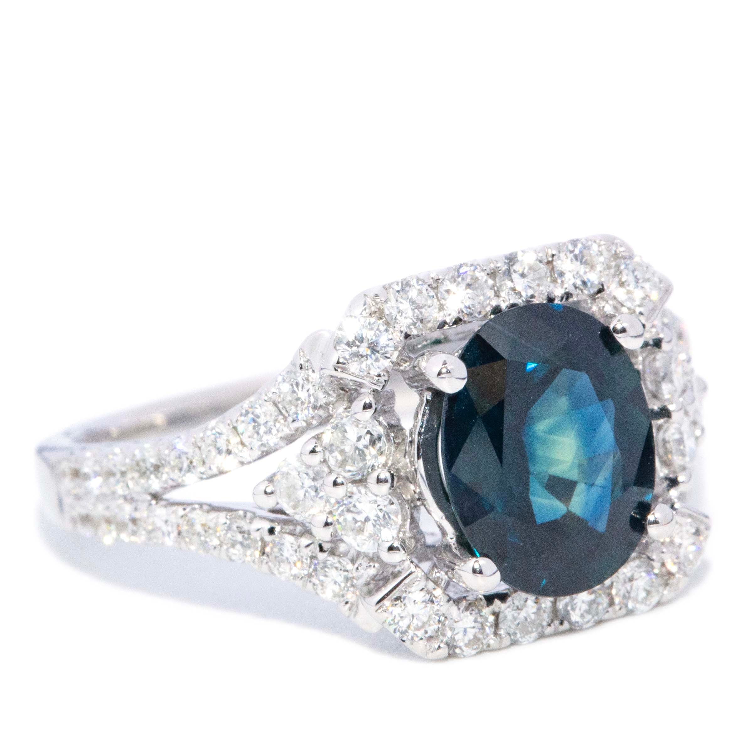 Elouise Sapphire Diamond Two Tone Halo Ring 18ct Gold Rings Imperial Jewellery 