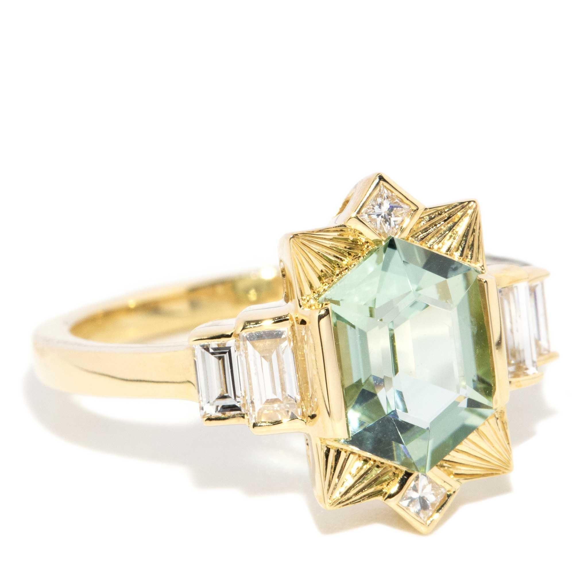 Elphaba 1.75ct Mint Green Tourmaline & Diamond Ring 18ct Gold