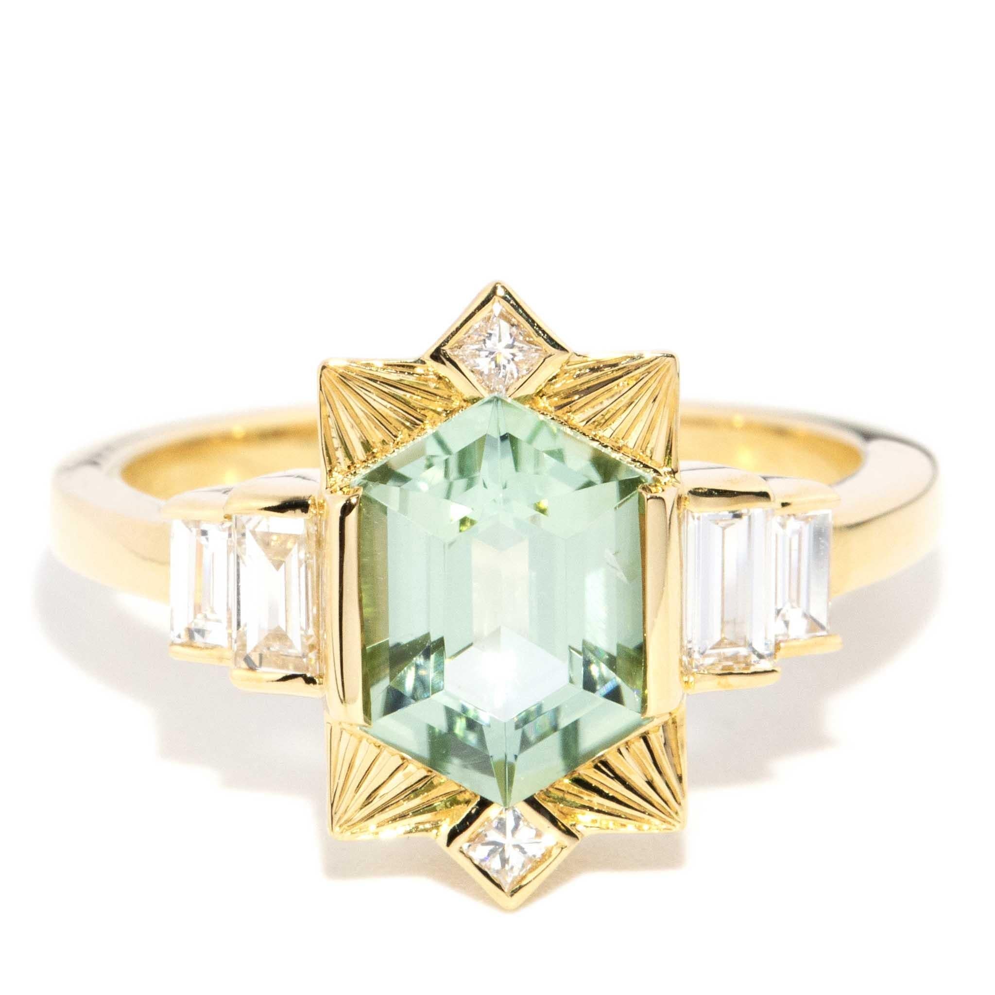 Elphaba 1.75ct Mint Green Tourmaline & Diamond Ring 18ct Gold