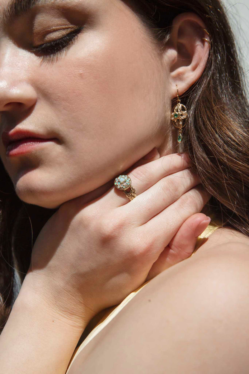 Elsie Emerald & Seed Pearls 9ct Gold Drop Earrings* DRAFT Earrings Imperial Jewellery 