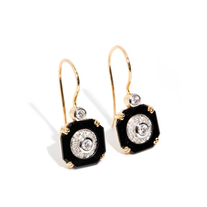 Elspeth Black Onyx & Diamond Earrings 9ct Gold* DRAFT Rings Imperial Jewellery 