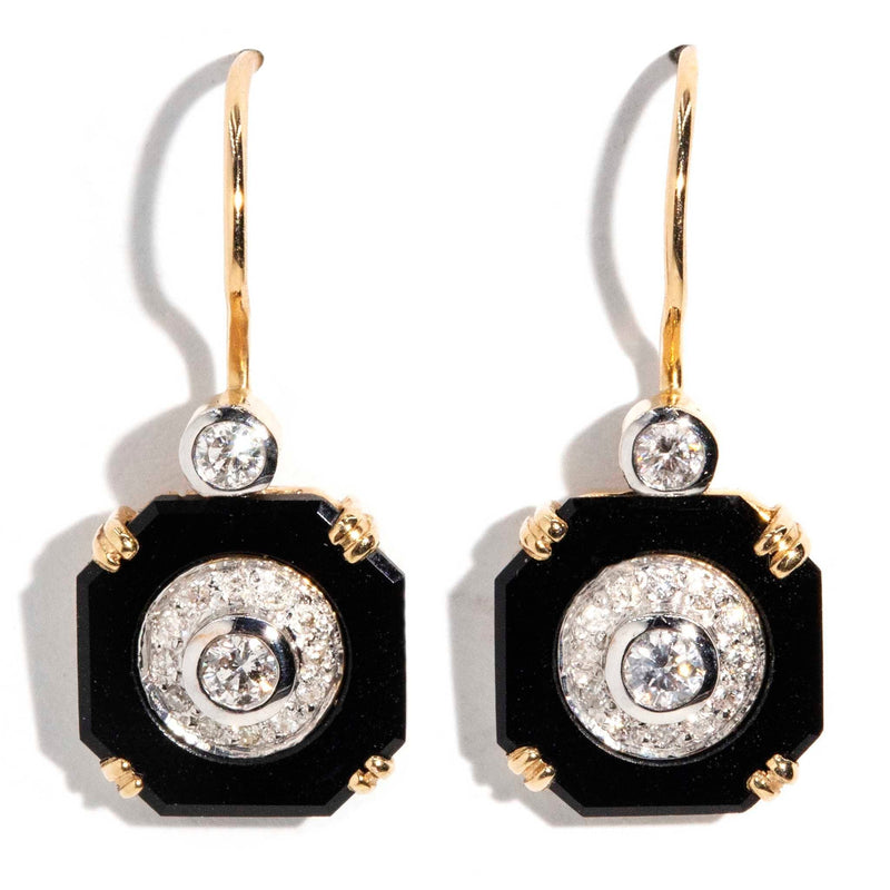 Elspeth Black Onyx & Diamond Earrings 9ct Gold Earrings Imperial Jewellery 
