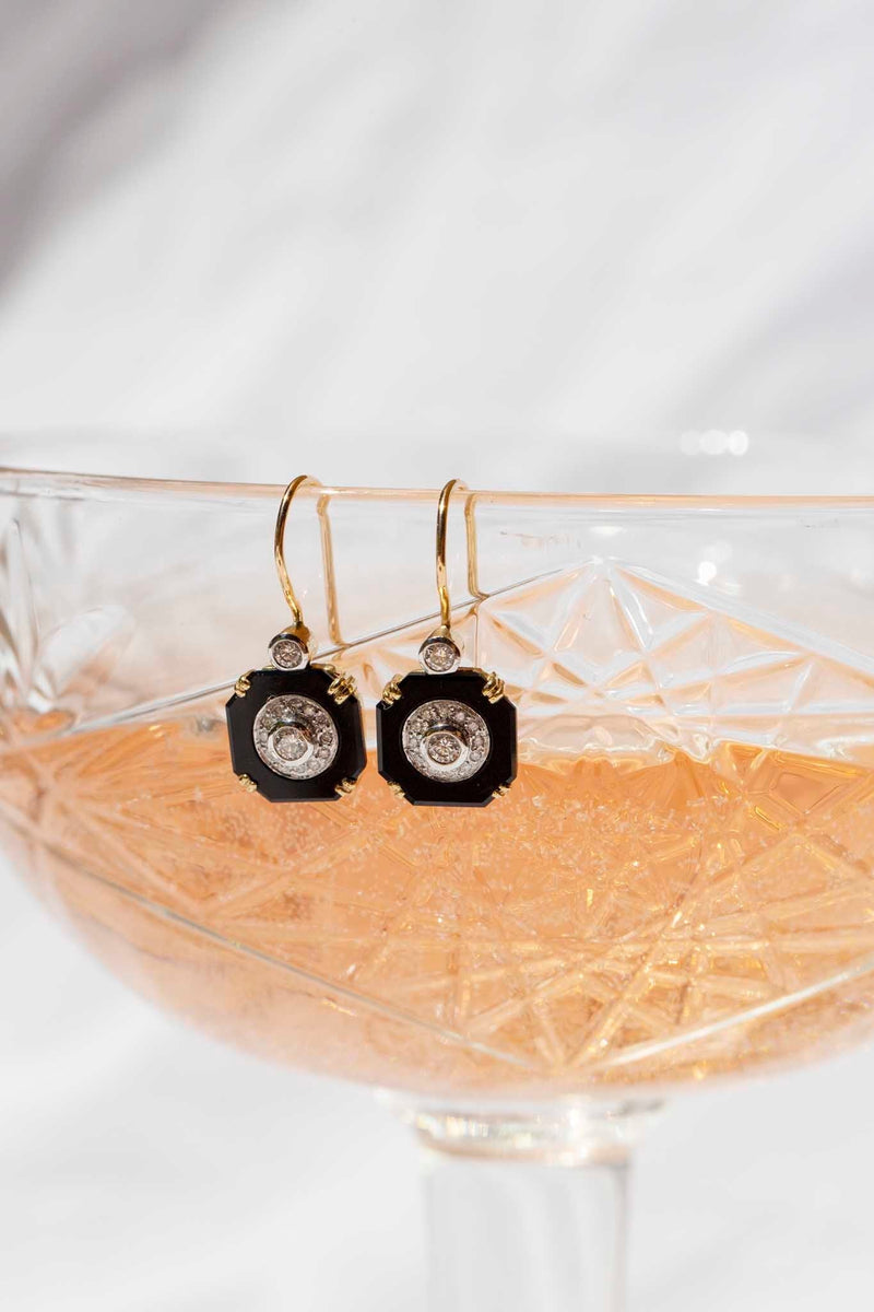 Elspeth Black Onyx & Diamond Earrings 9ct Gold Earrings Imperial Jewellery 