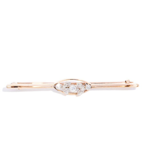 Eluna Art Deco Old Cut Diamond Leaf Brooch 15K Rose Gold