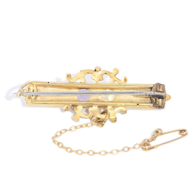 Antique Circa 1900s Amethyst & Citrine Nature Brooch 9 Carat Yellow Gold