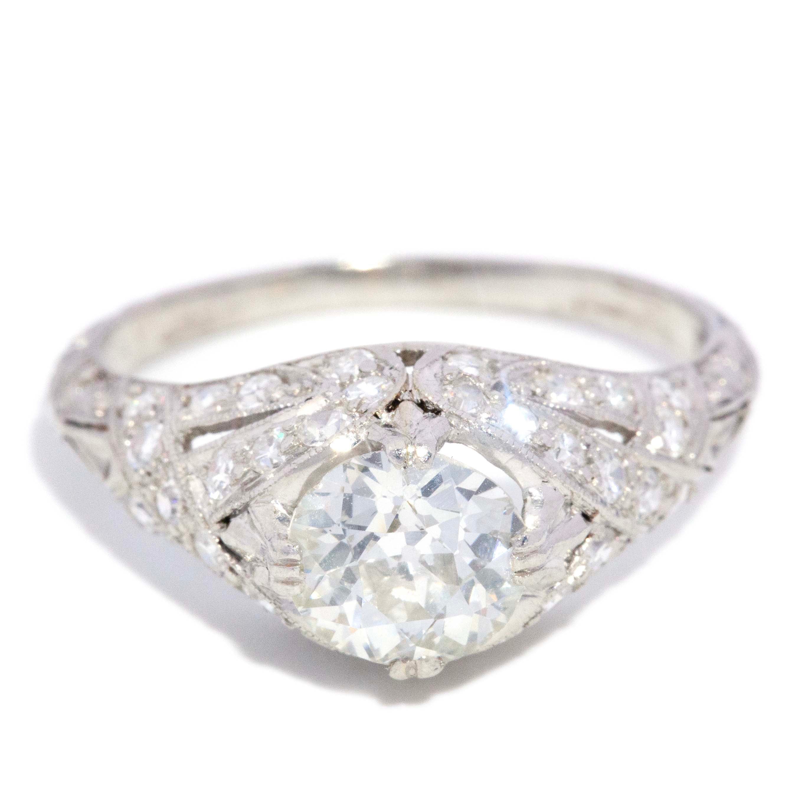 Elvira 1930s Pavé Old European Cut Diamond Platinum Dome Ring Rings Imperial Jewellery 