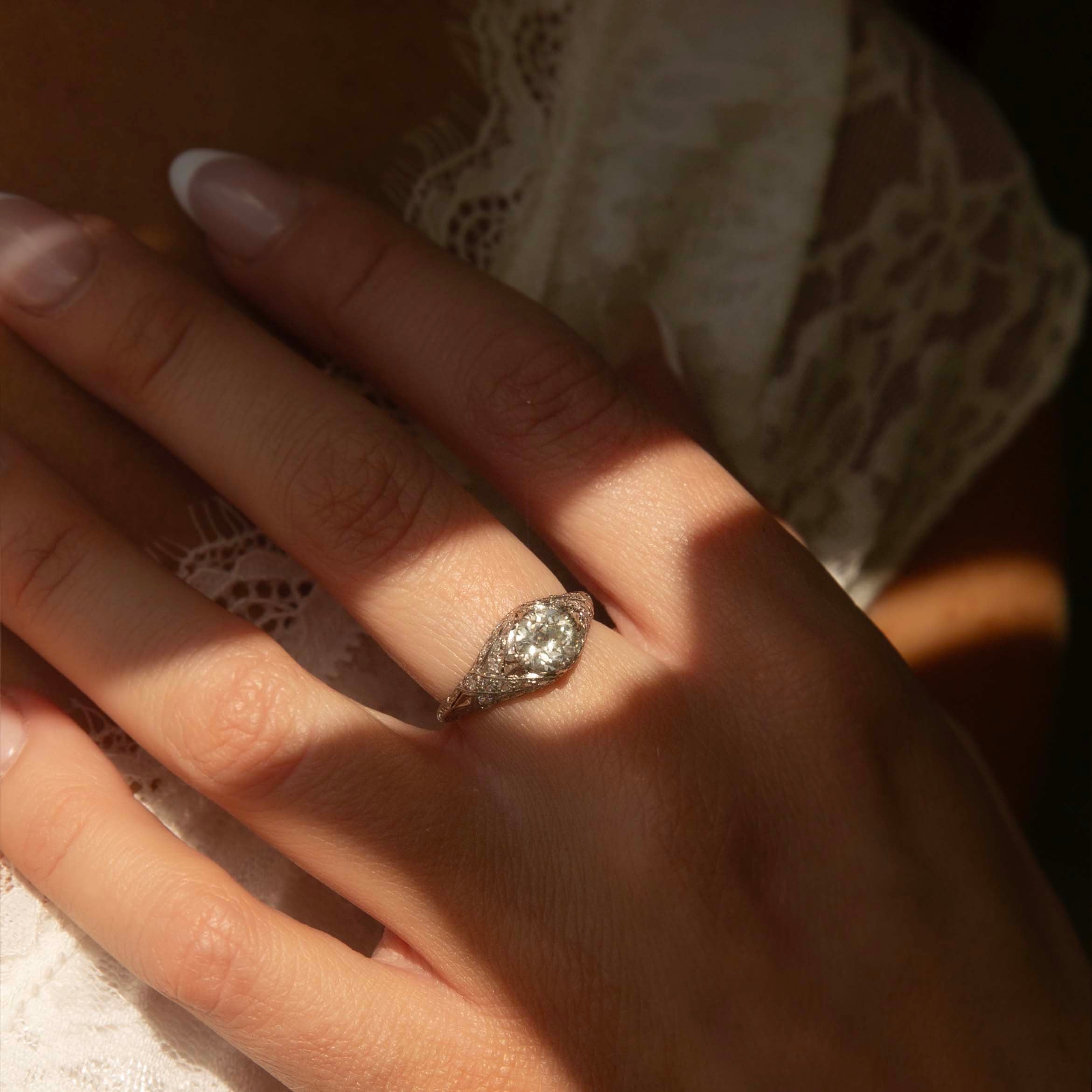 Elvira 1930s Pavé Old European Cut Diamond Platinum Dome Ring Rings Imperial Jewellery 