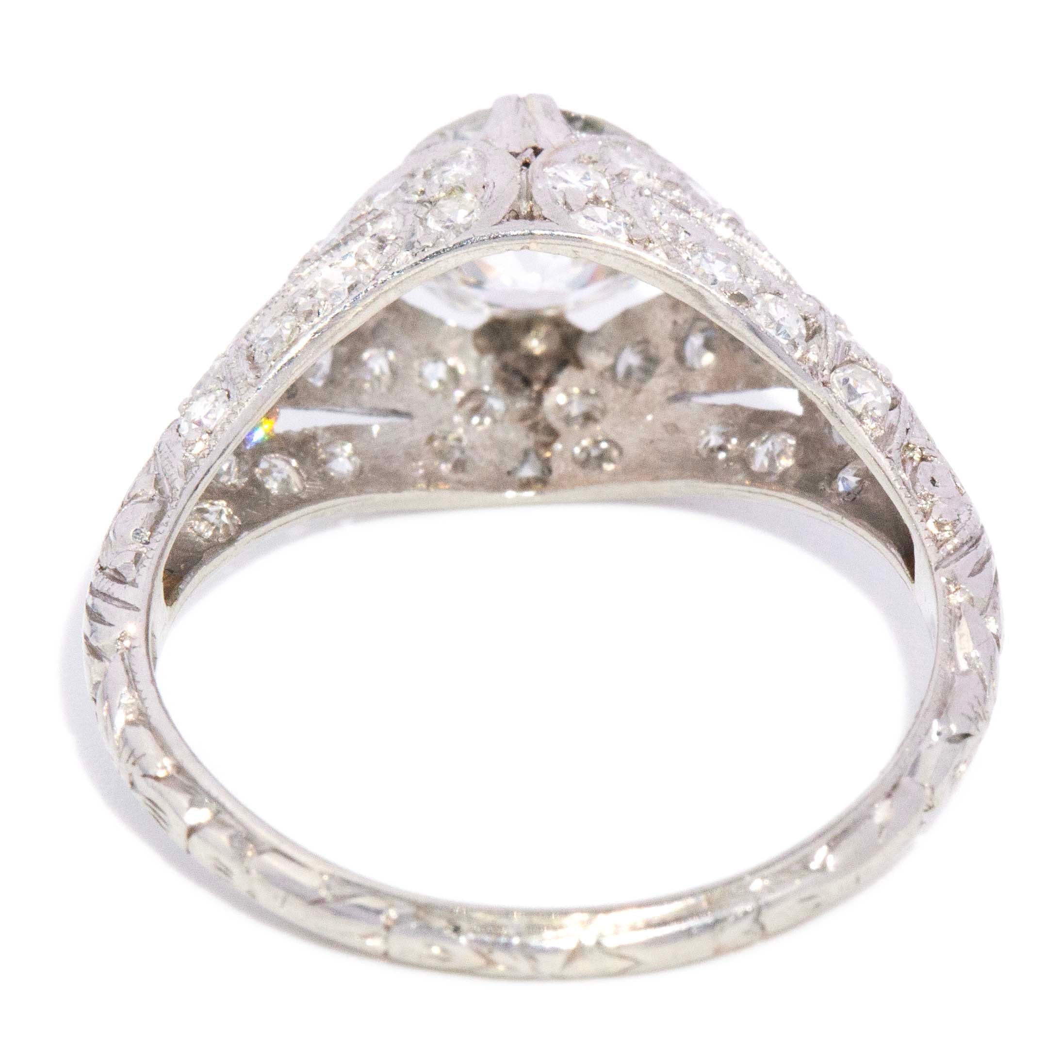 Elvira 1930s Pavé Old European Cut Diamond Platinum Dome Ring Rings Imperial Jewellery 