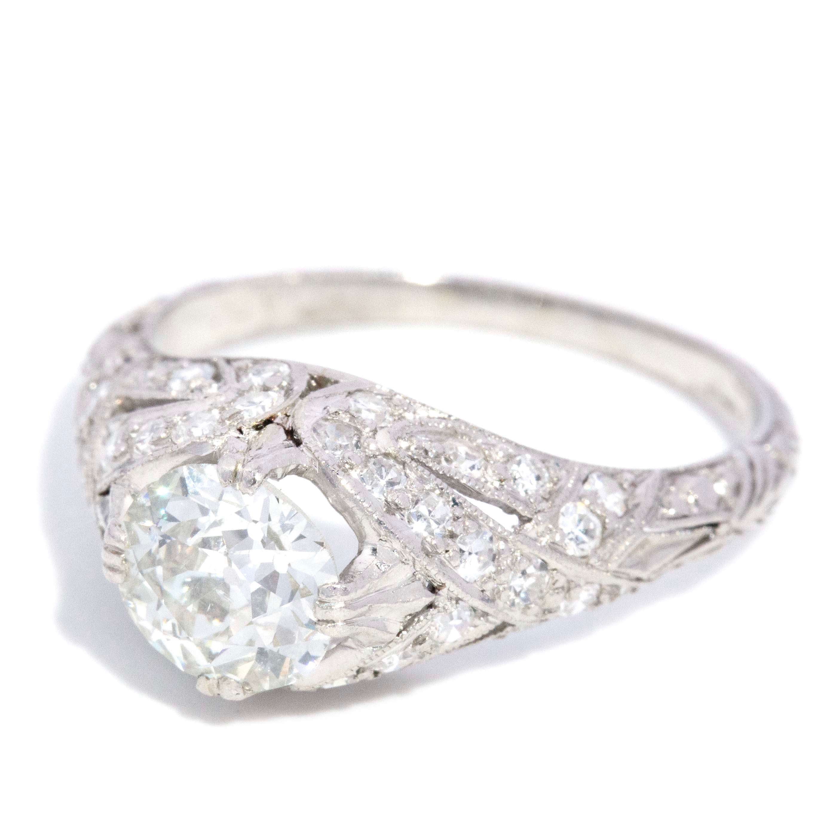 Elvira 1930s Pavé Old European Cut Diamond Platinum Dome Ring Rings Imperial Jewellery 