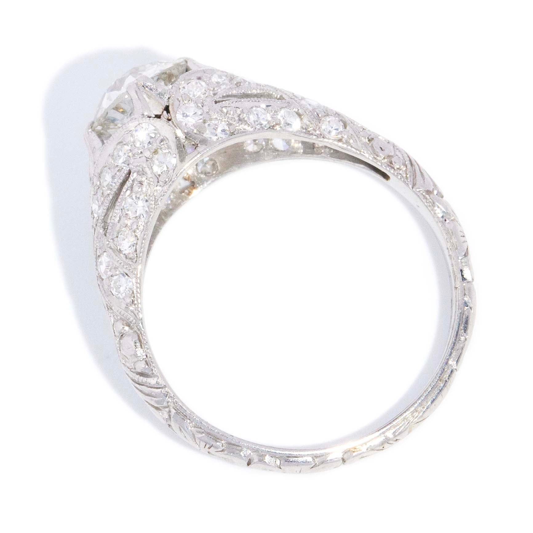 Elvira 1930s Pavé Old European Cut Diamond Platinum Dome Ring Rings Imperial Jewellery 