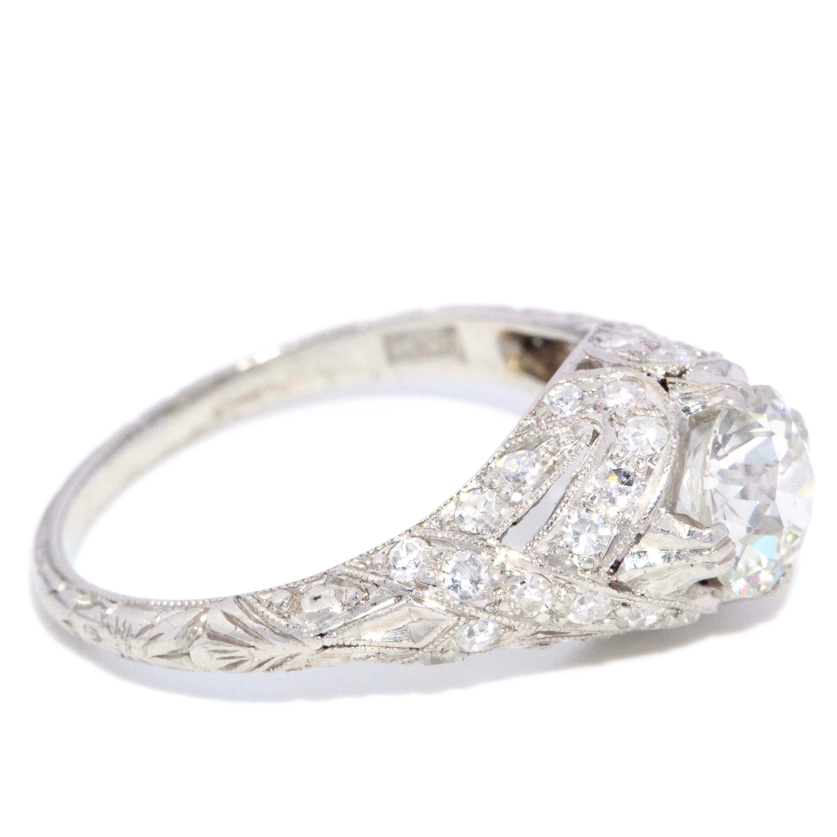 Elvira 1930s Pavé Old European Cut Diamond Platinum Dome Ring Rings Imperial Jewellery 