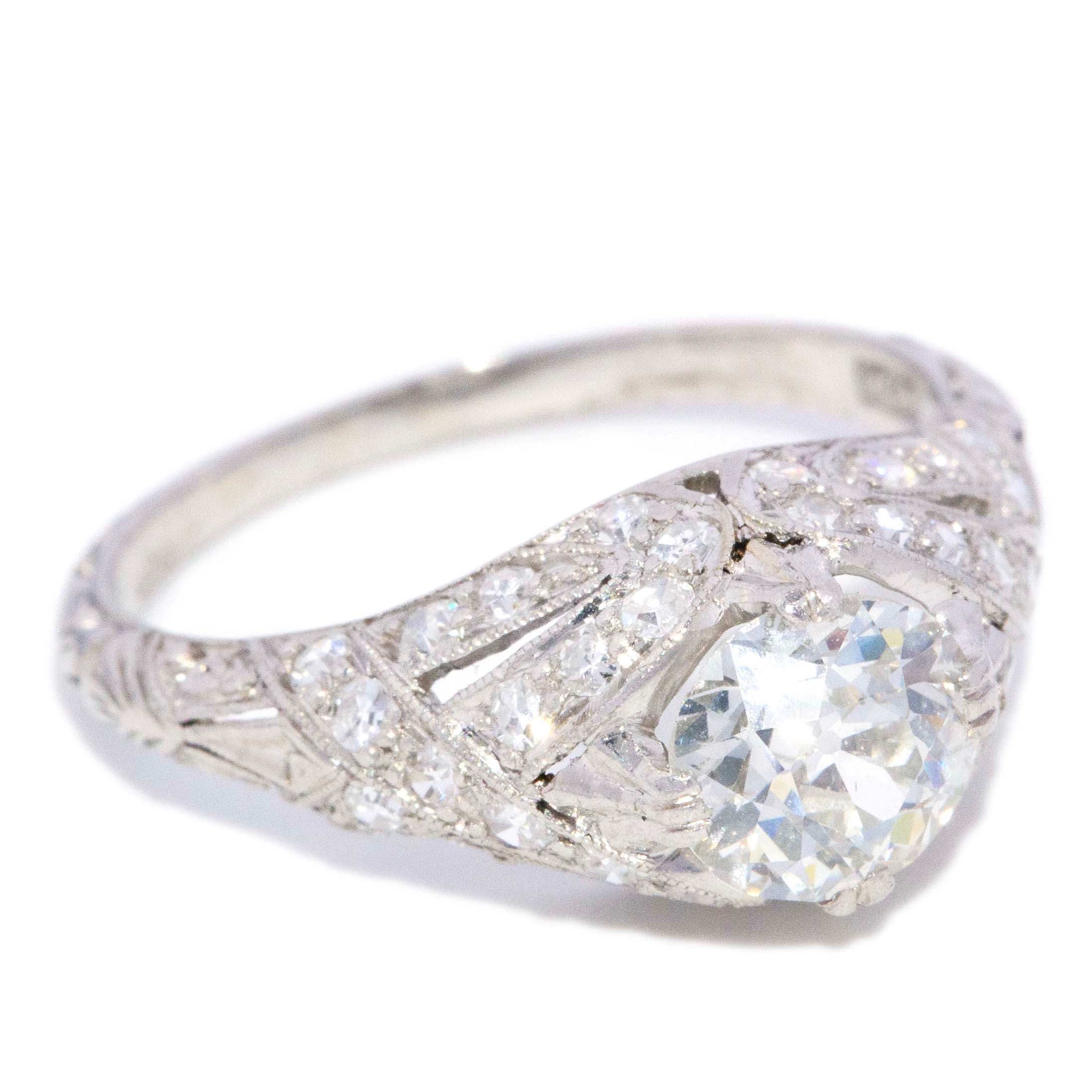 Elvira 1930s Pavé Old European Cut Diamond Platinum Dome Ring Rings Imperial Jewellery 
