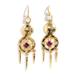 Emery 1920s Garnet & Seed Pearl 15ct Earrings